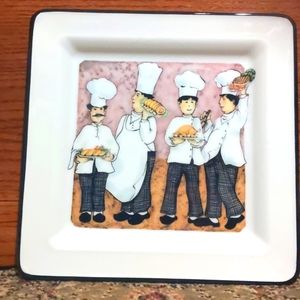 Brunelli Designed Chef-Themed Square Plate Pink Background